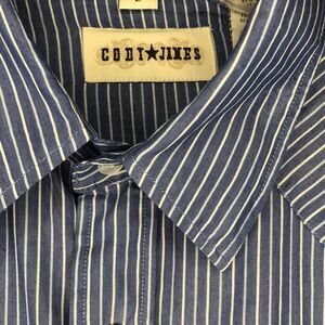 Cody James Men’s L Western Cowboy Pearl Snap Button Up L/S Shirt Blue/Wht stripe